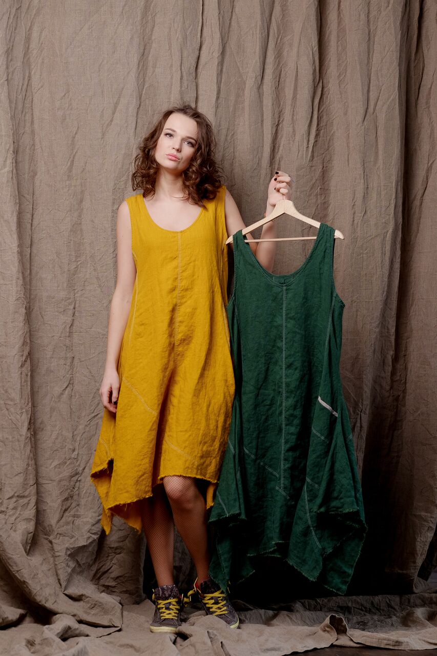 linen dress, dyed linen, sleeveless linen tank dress